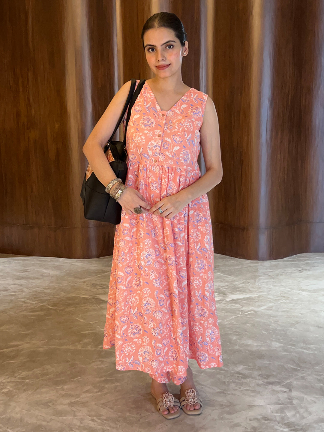 Coral Pure Cotton Floral Printed A-line Kurta Pant Set