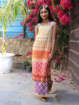 Beige Embroidered Long Gown