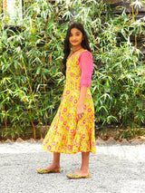 Yellow tiered Midi Dress
