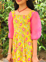 Yellow tiered Midi Dress