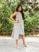 Grey Chevron Printed A-Line Dres with Jacket