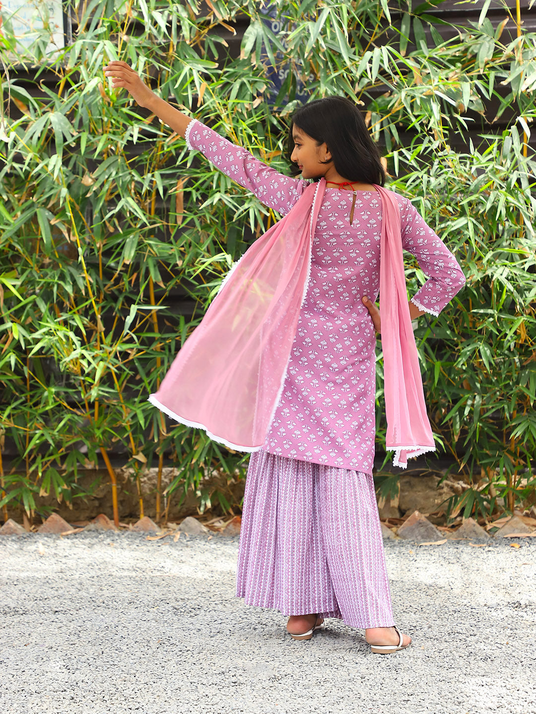 Pink Printed Cotton Kurta and Sharara with dupatta - Elganza