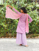 Pink Printed Cotton Kurta and Sharara with dupatta - Elganza