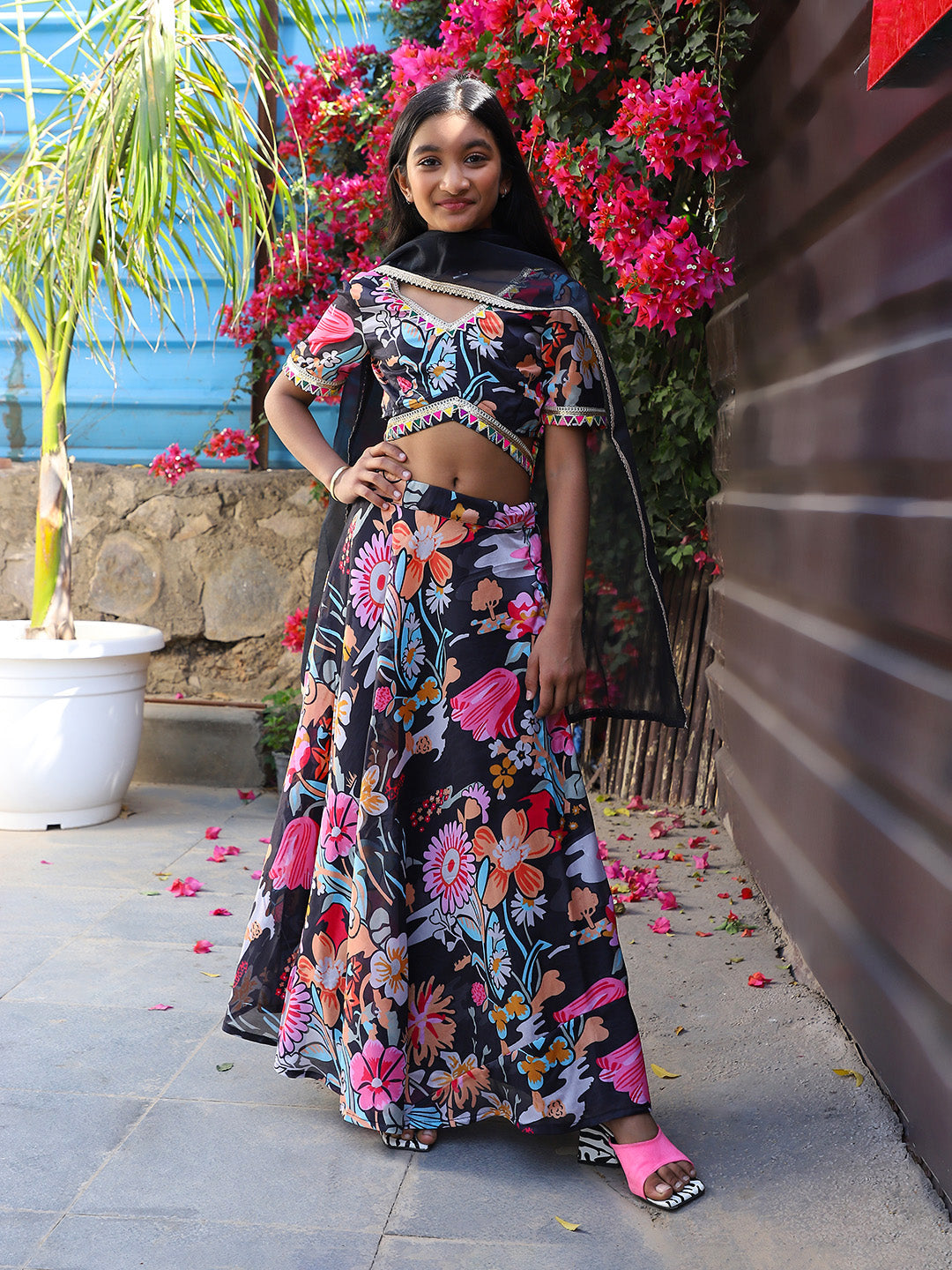 Black Multi Color Digital print Lehenga Choli - Elganza