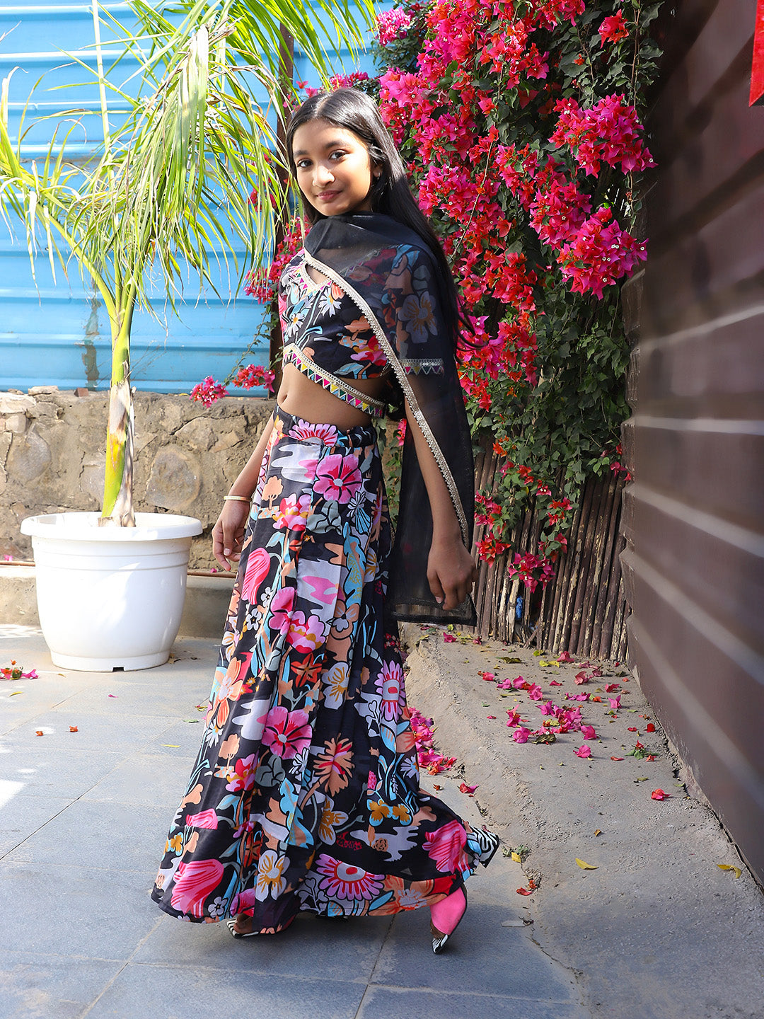 Black Multi Color Digital print Lehenga Choli - Elganza