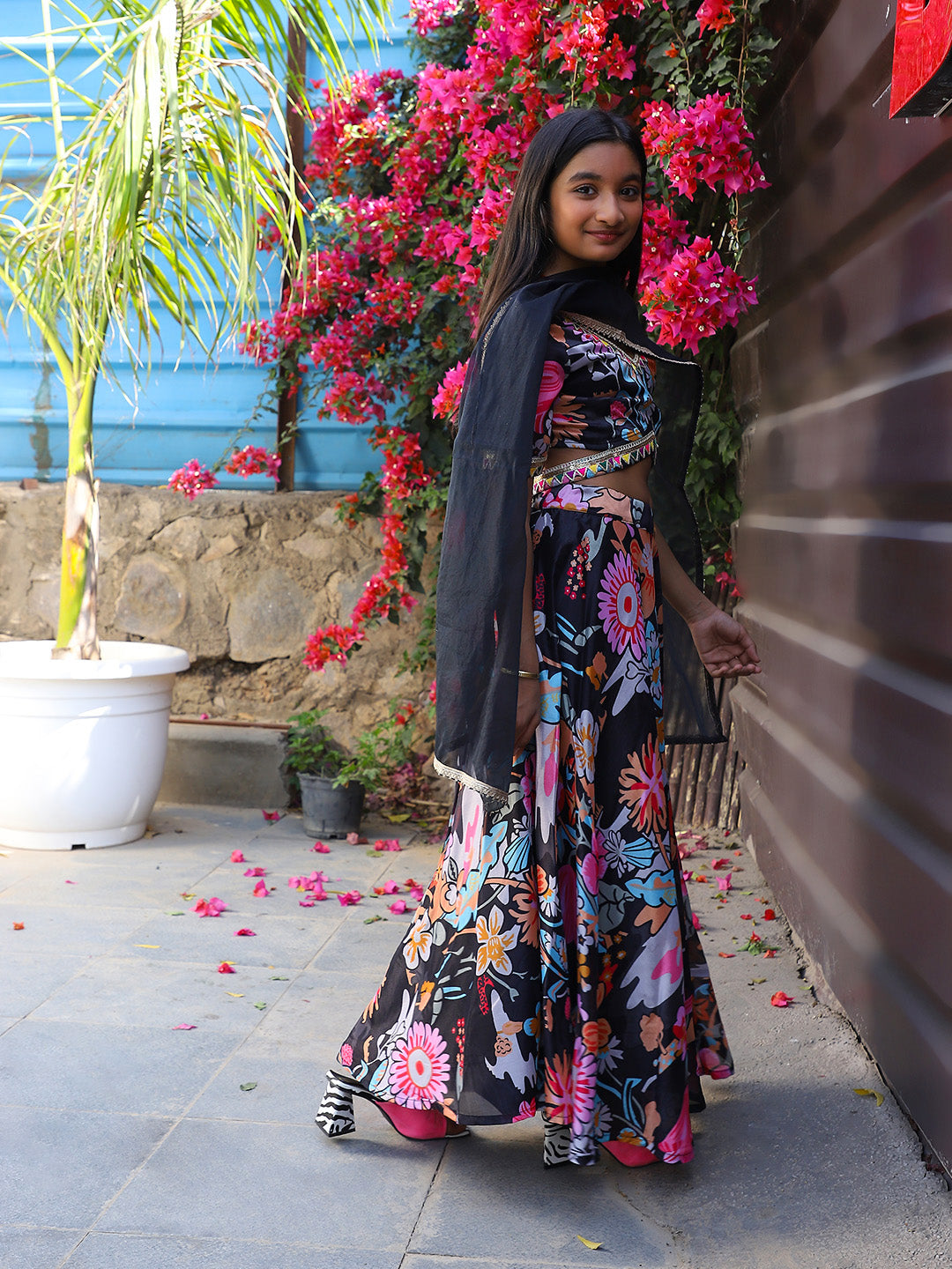 Black Multi Color Digital print Lehenga Choli - Elganza