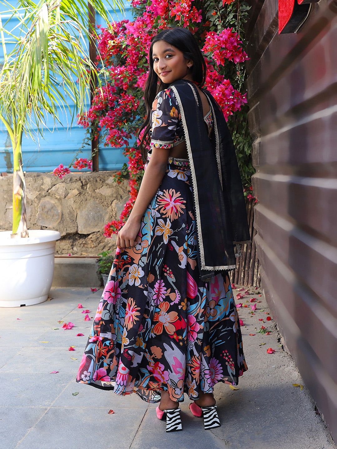 Black Multi Color Digital print Lehenga Choli - Elganza