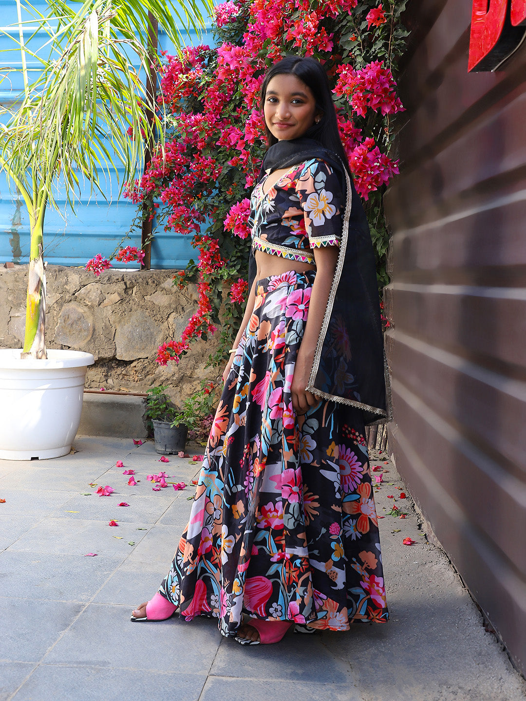 Black Multi Color Digital print Lehenga Choli - Elganza
