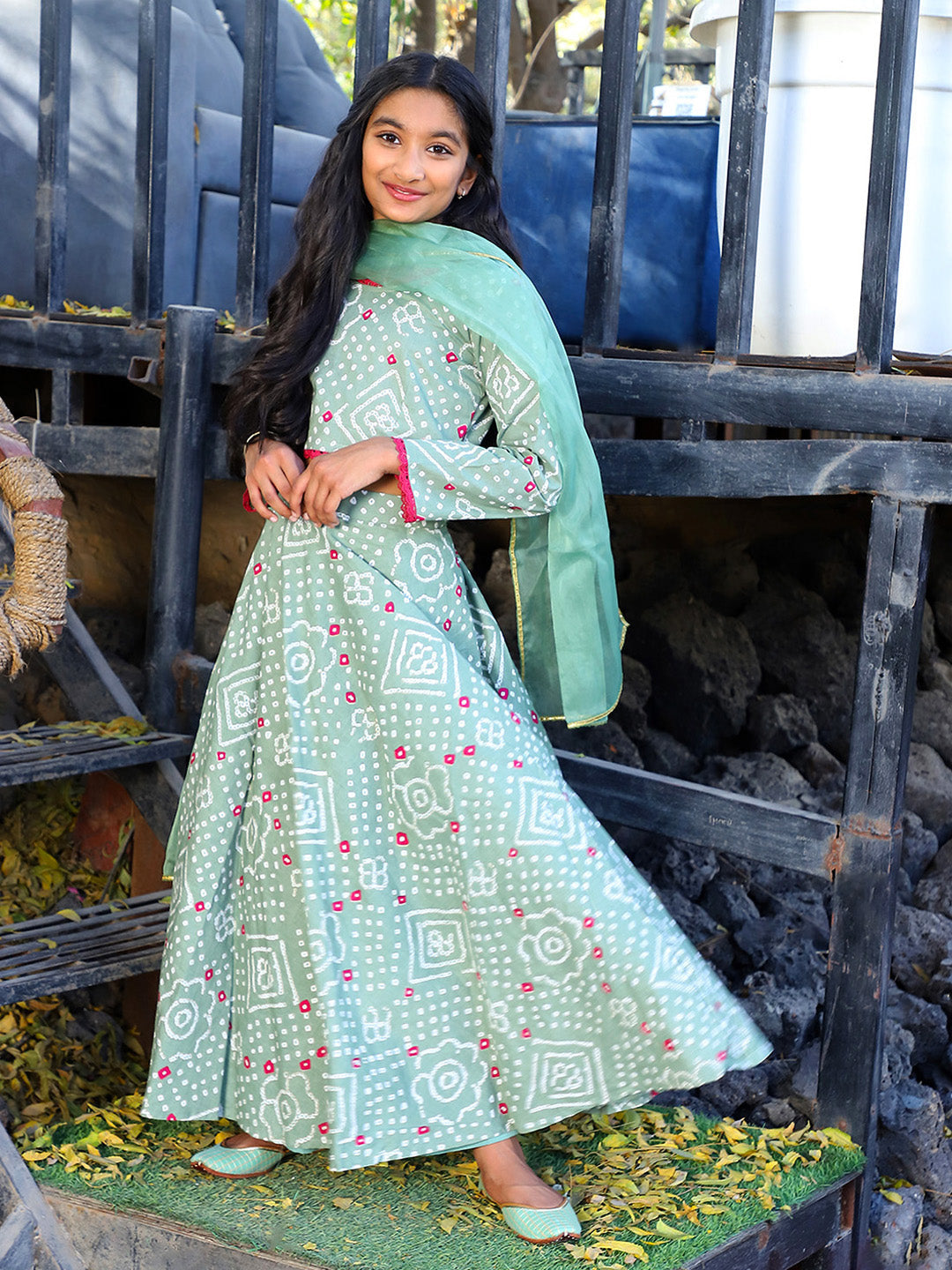 Mint bandhani Lehenga Choli - Elganza