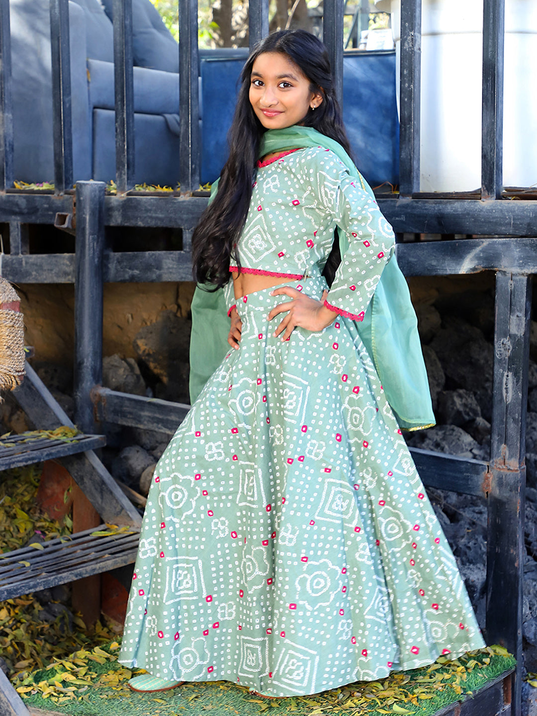 Mint bandhani Lehenga Choli - Elganza