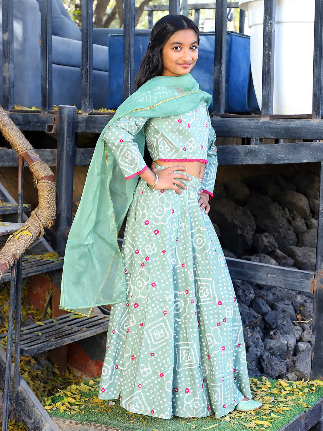 Mint bandhani Lehenga Choli - Elganza