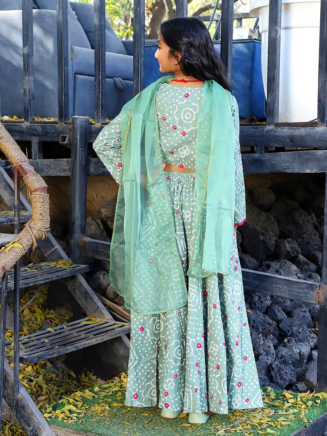 Mint bandhani Lehenga Choli - Elganza