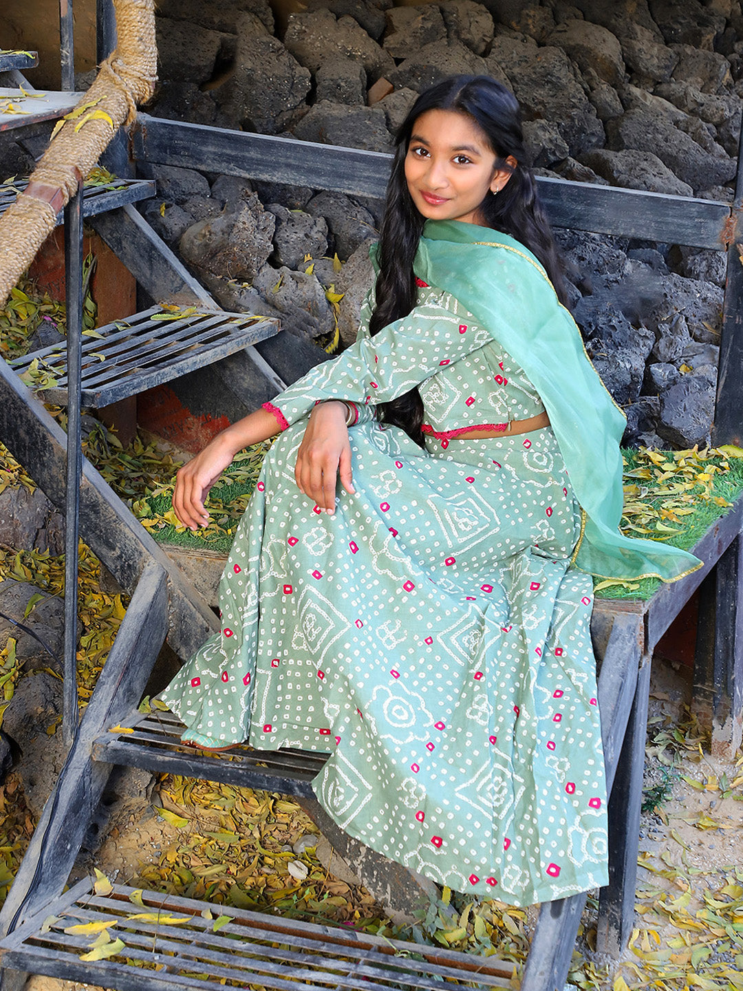 Mint bandhani Lehenga Choli - Elganza