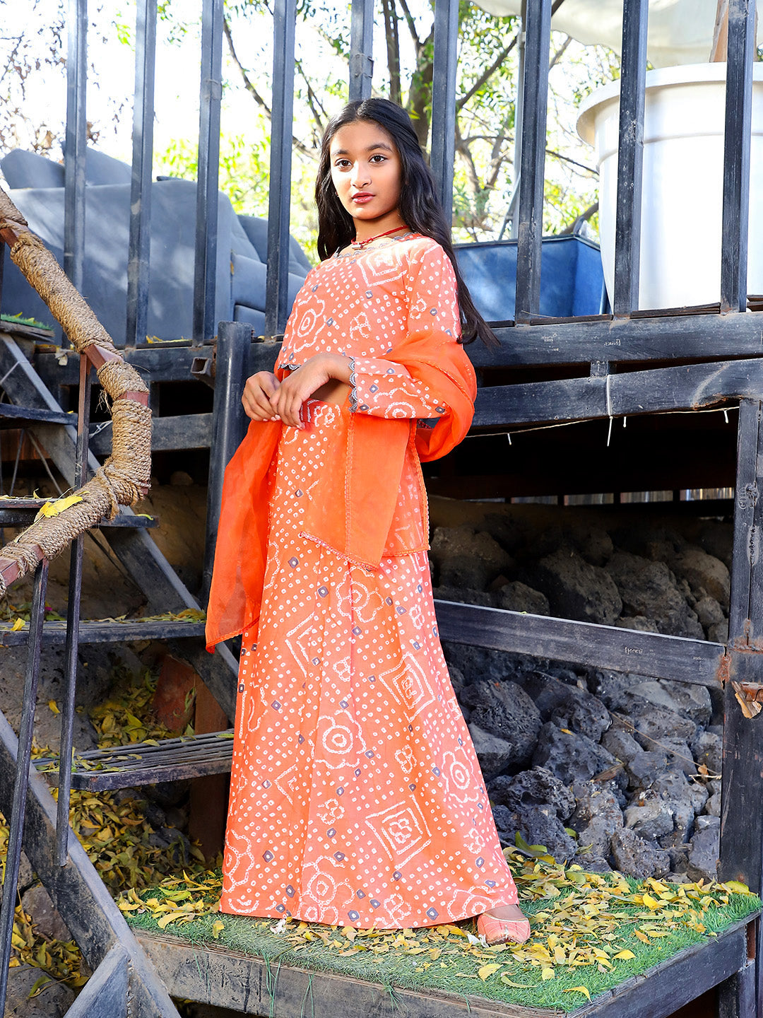 Orange bandhani Lehenga Choli - Elganza