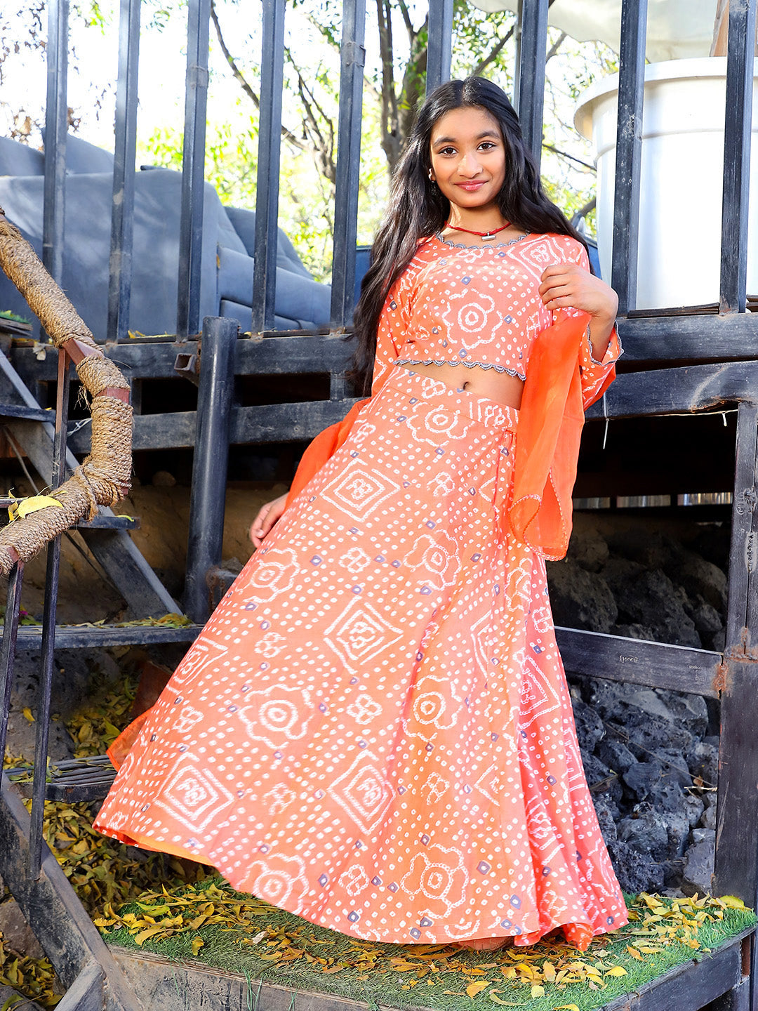 Orange bandhani Lehenga Choli - Elganza