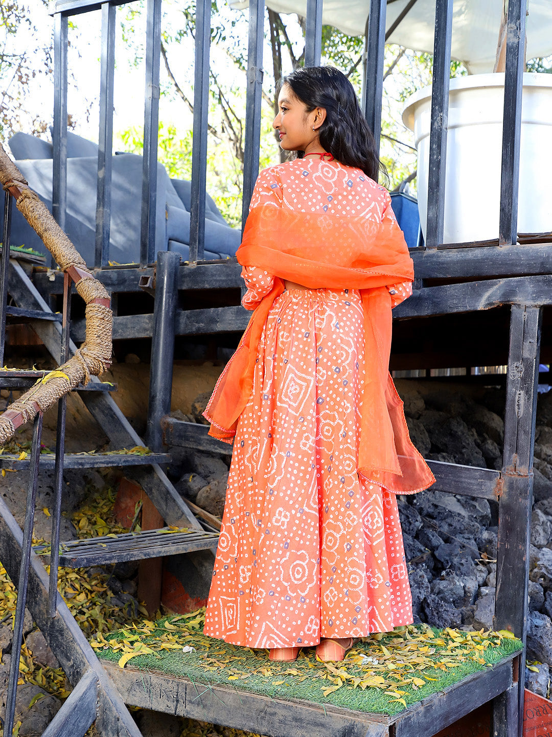 Orange bandhani Lehenga Choli - Elganza