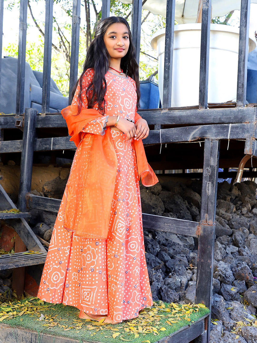 Orange bandhani Lehenga Choli - Elganza