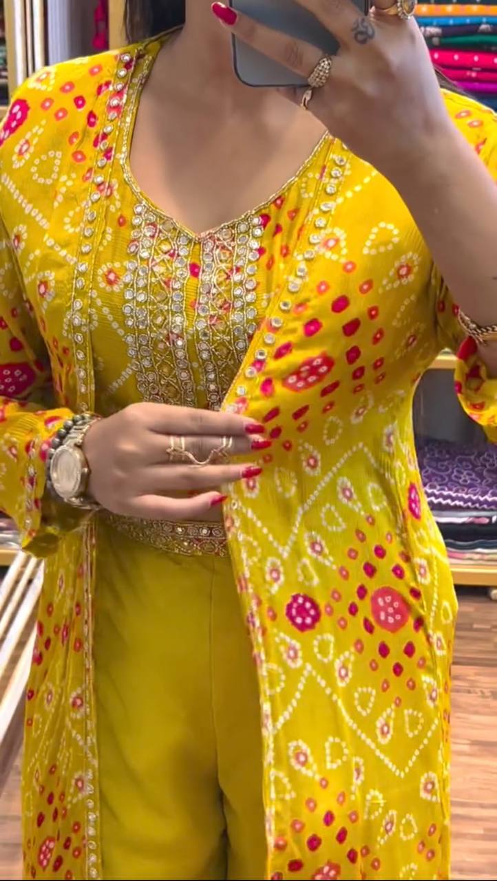 🛍️ 3-Piece Ready Made Lehenga Palazzo Set with Blouse & Designer Shrug