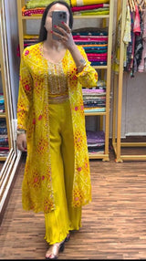 🛍️ 3-Piece Ready Made Lehenga Palazzo Set with Blouse & Designer Shrug