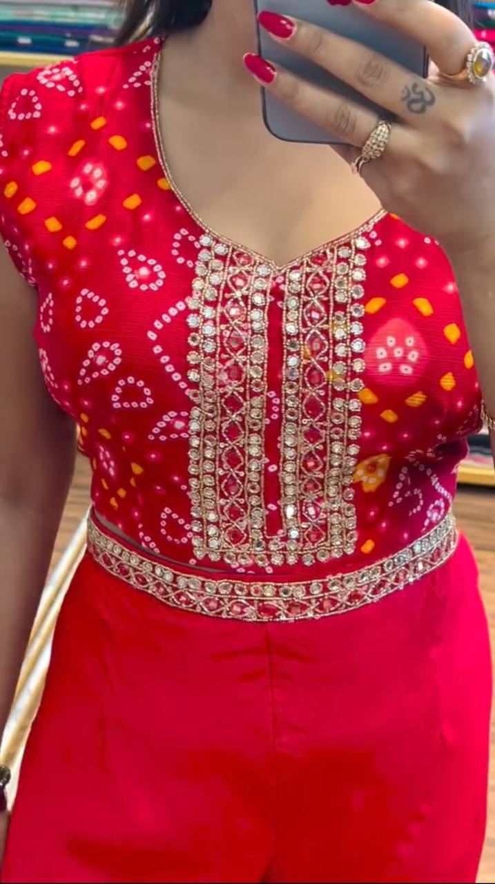 🛍️ 3-Piece Ready Made Lehenga Palazzo Set with Blouse & Designer Shrug