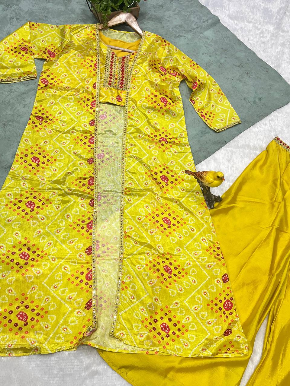 🛍️ 3-Piece Ready Made Lehenga Palazzo Set with Blouse & Designer Shrug