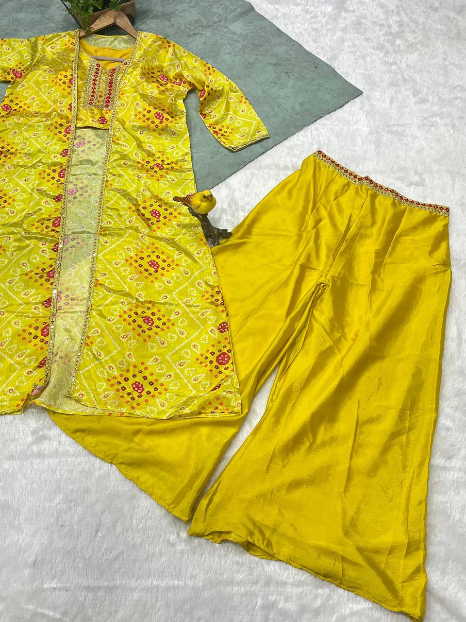 🛍️ 3-Piece Ready Made Lehenga Palazzo Set with Blouse & Designer Shrug