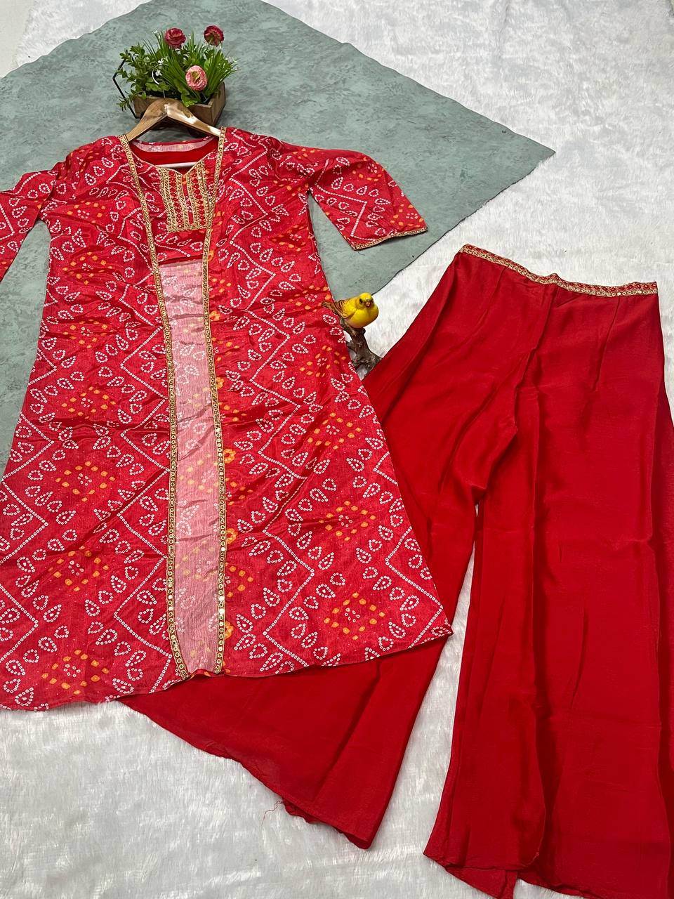 🛍️ 3-Piece Ready Made Lehenga Palazzo Set with Blouse & Designer Shrug