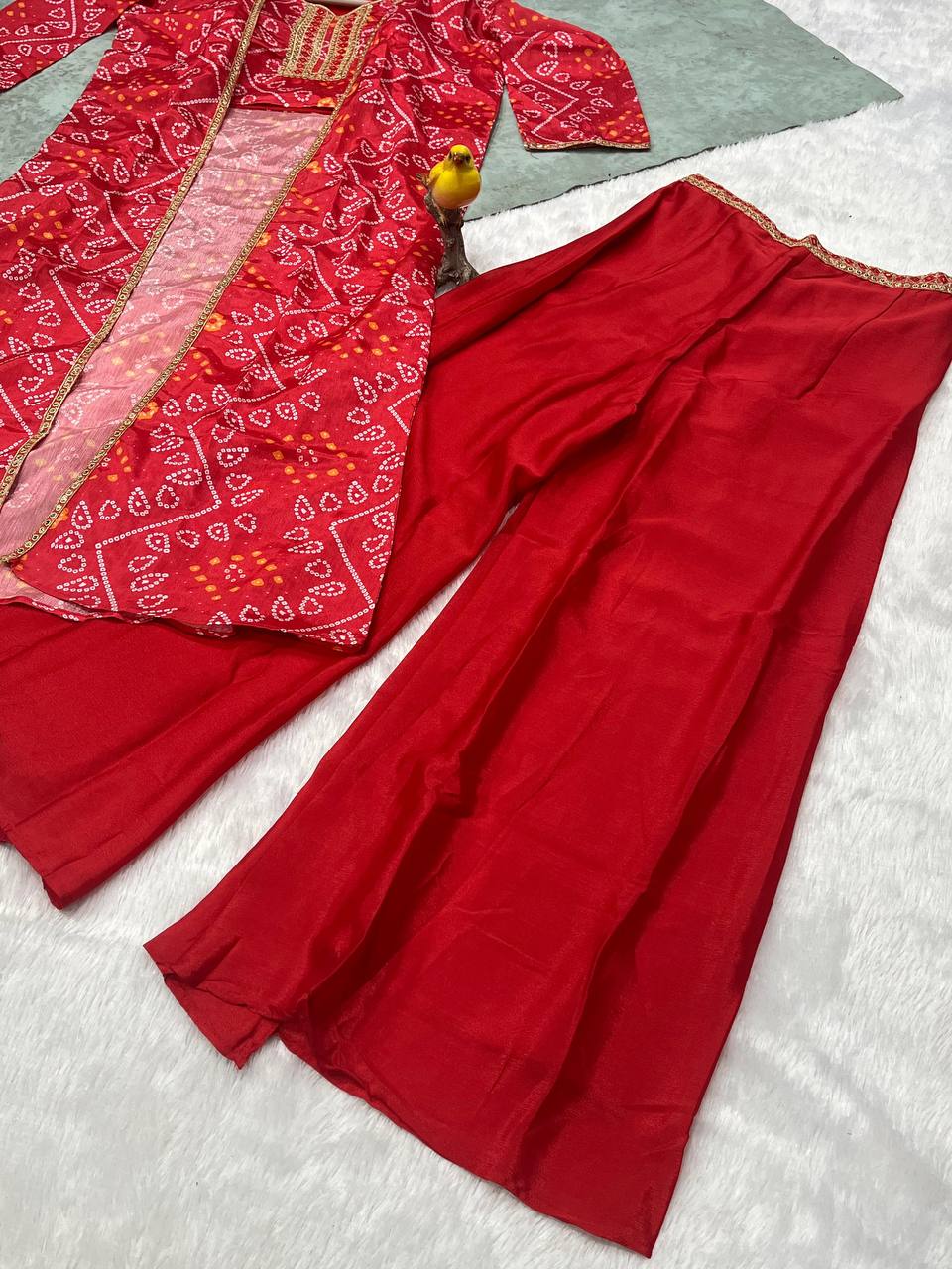 🛍️ 3-Piece Ready Made Lehenga Palazzo Set with Blouse & Designer Shrug