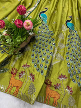 Designer Embroidered Heavy Tissue Silk Lehenga Choli with Peacock Motif
