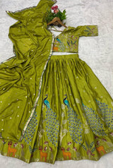 Designer Embroidered Heavy Tissue Silk Lehenga Choli with Peacock Motif