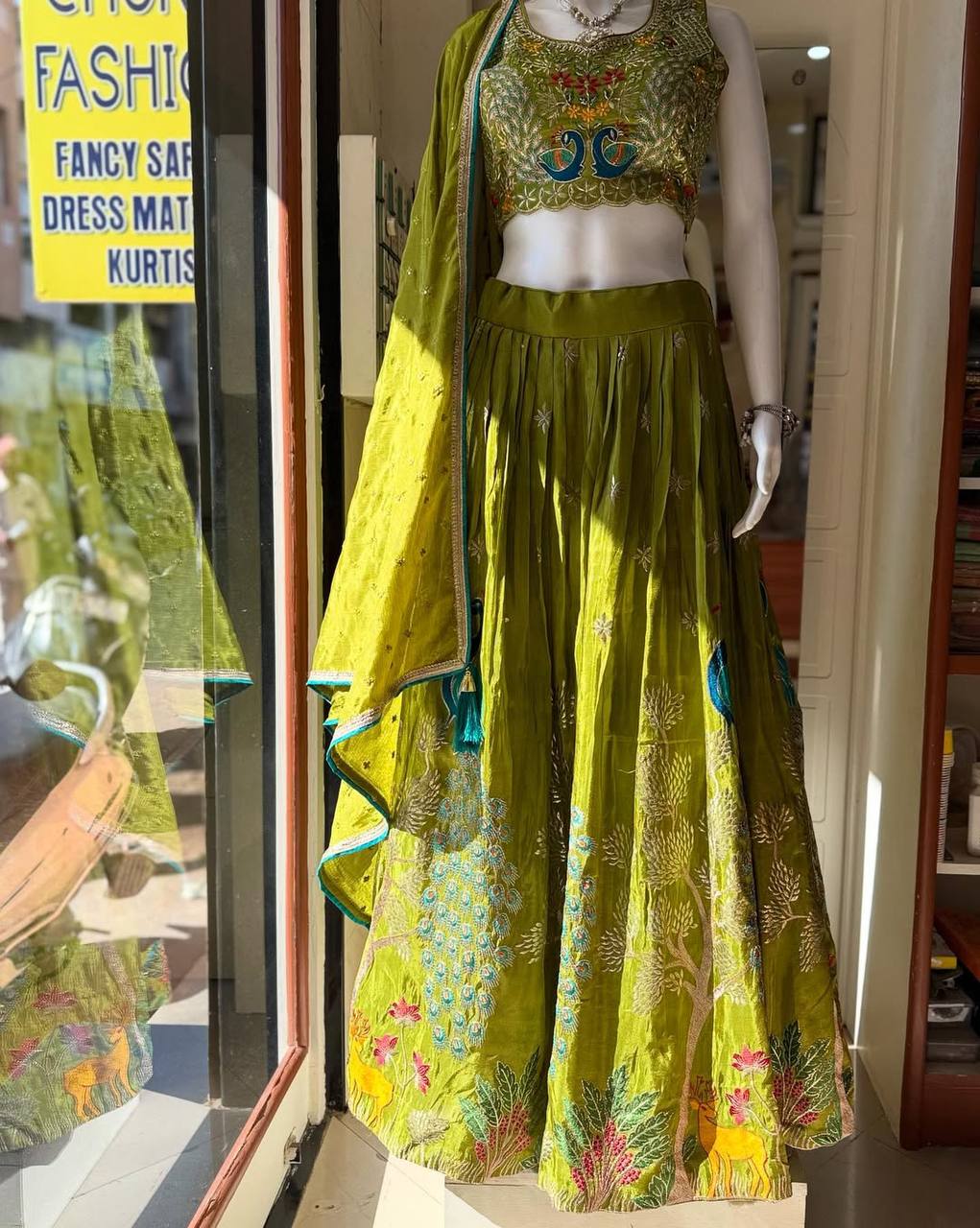 Designer Embroidered Heavy Tissue Silk Lehenga Choli with Peacock Motif