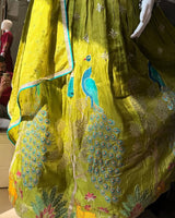 Designer Embroidered Heavy Tissue Silk Lehenga Choli with Peacock Motif