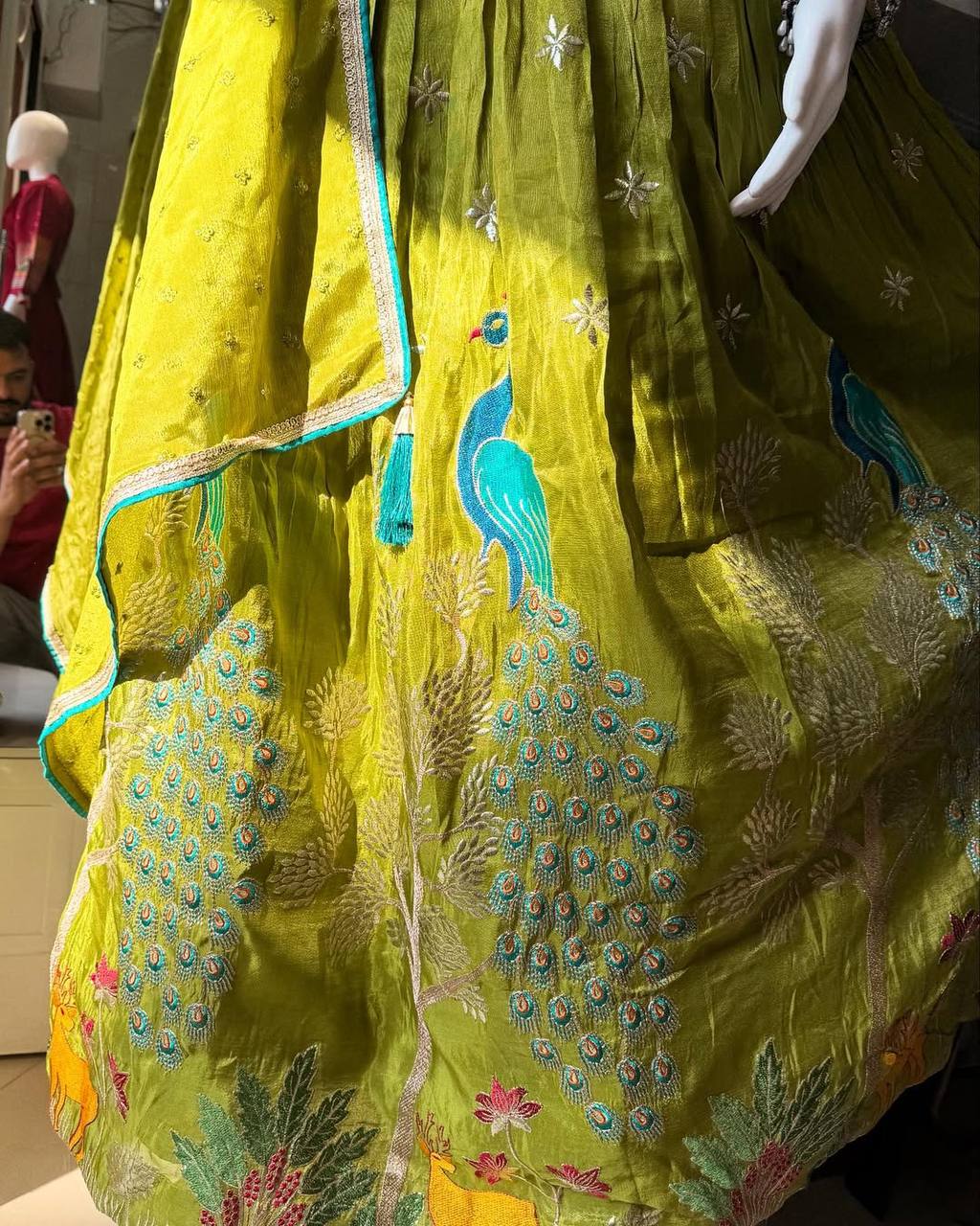 Designer Embroidered Heavy Tissue Silk Lehenga Choli with Peacock Motif
