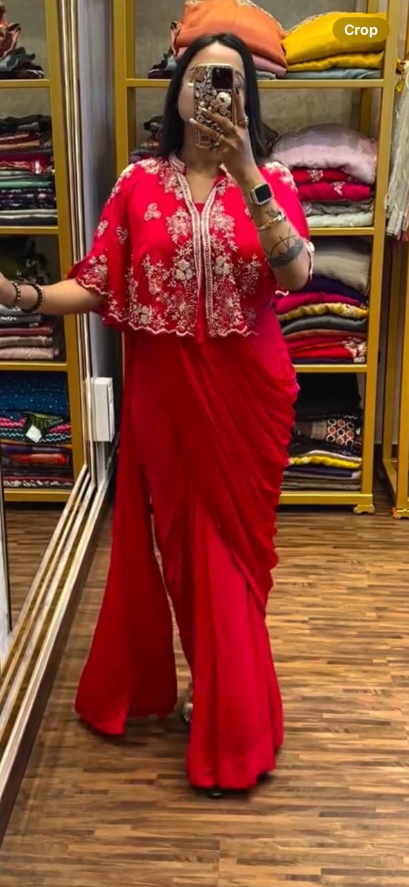 🛍️ Ready To Wear Saree with Blouse & Designer Shrug Set