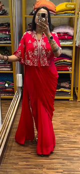🛍️ Ready To Wear Saree with Blouse & Designer Shrug Set