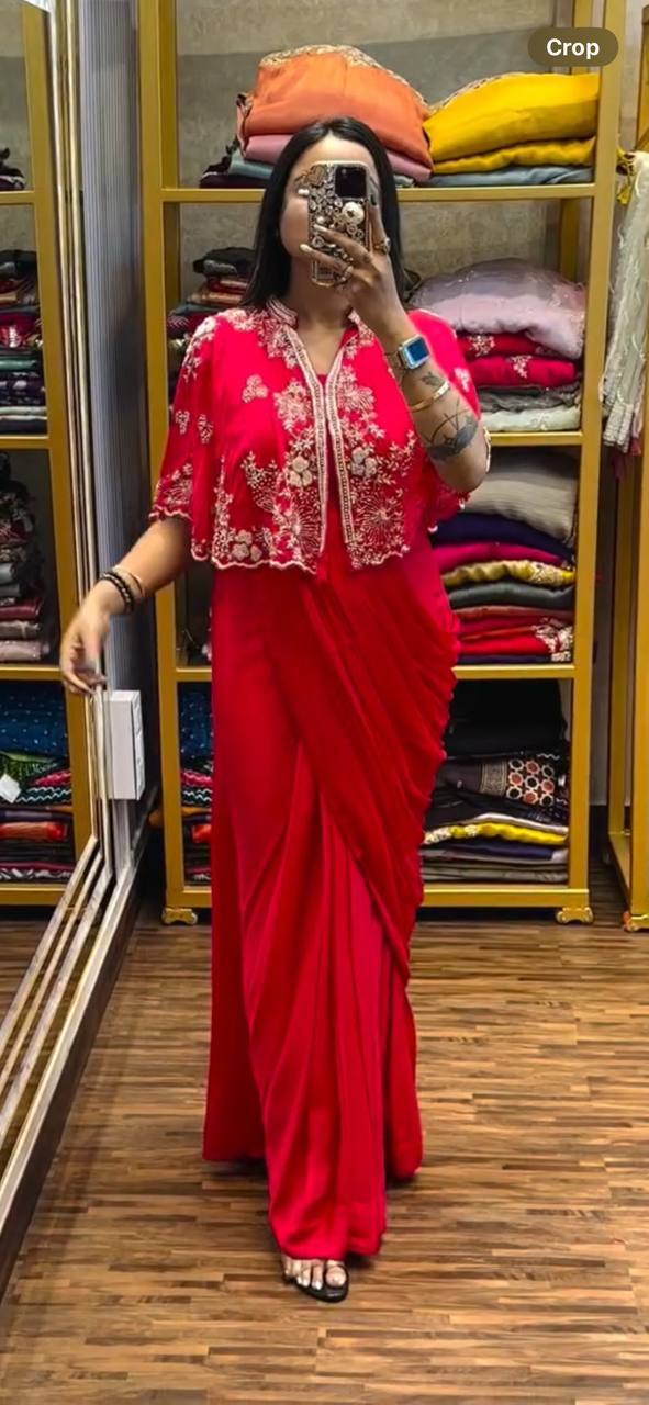 🛍️ Ready To Wear Saree with Blouse & Designer Shrug Set