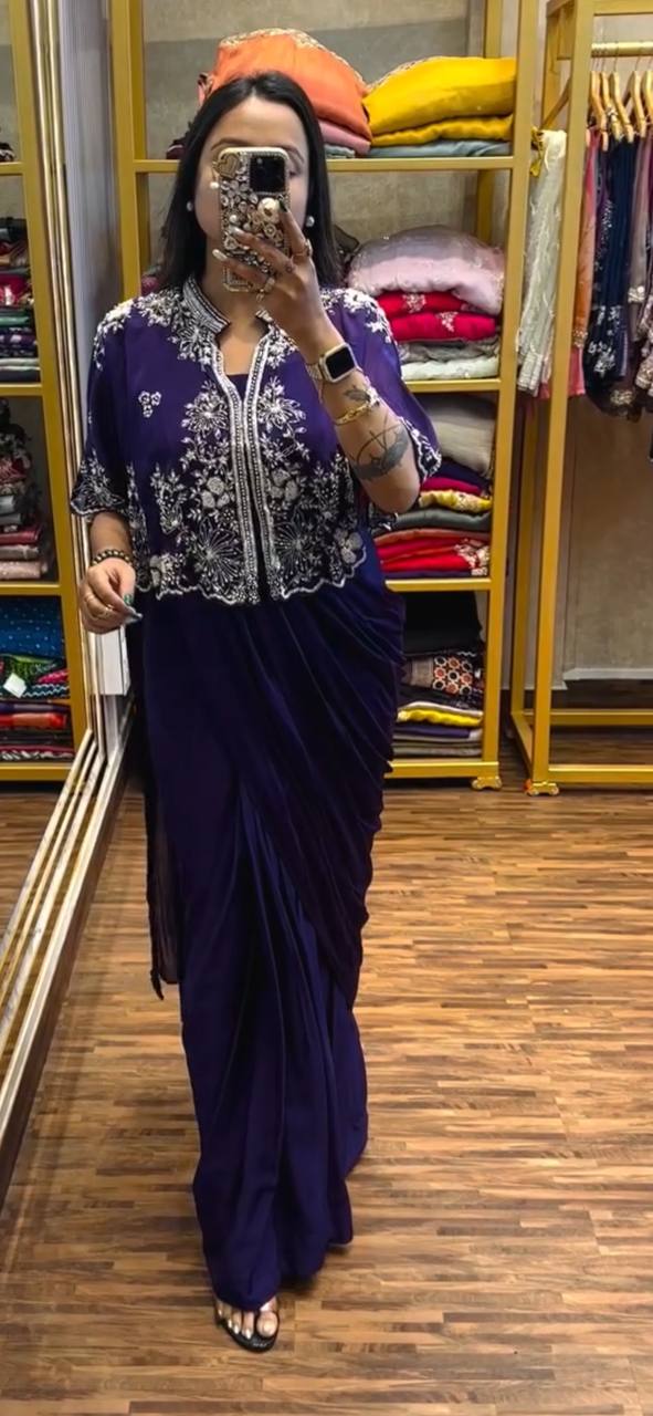 🛍️ Ready To Wear Saree with Blouse & Designer Shrug Set