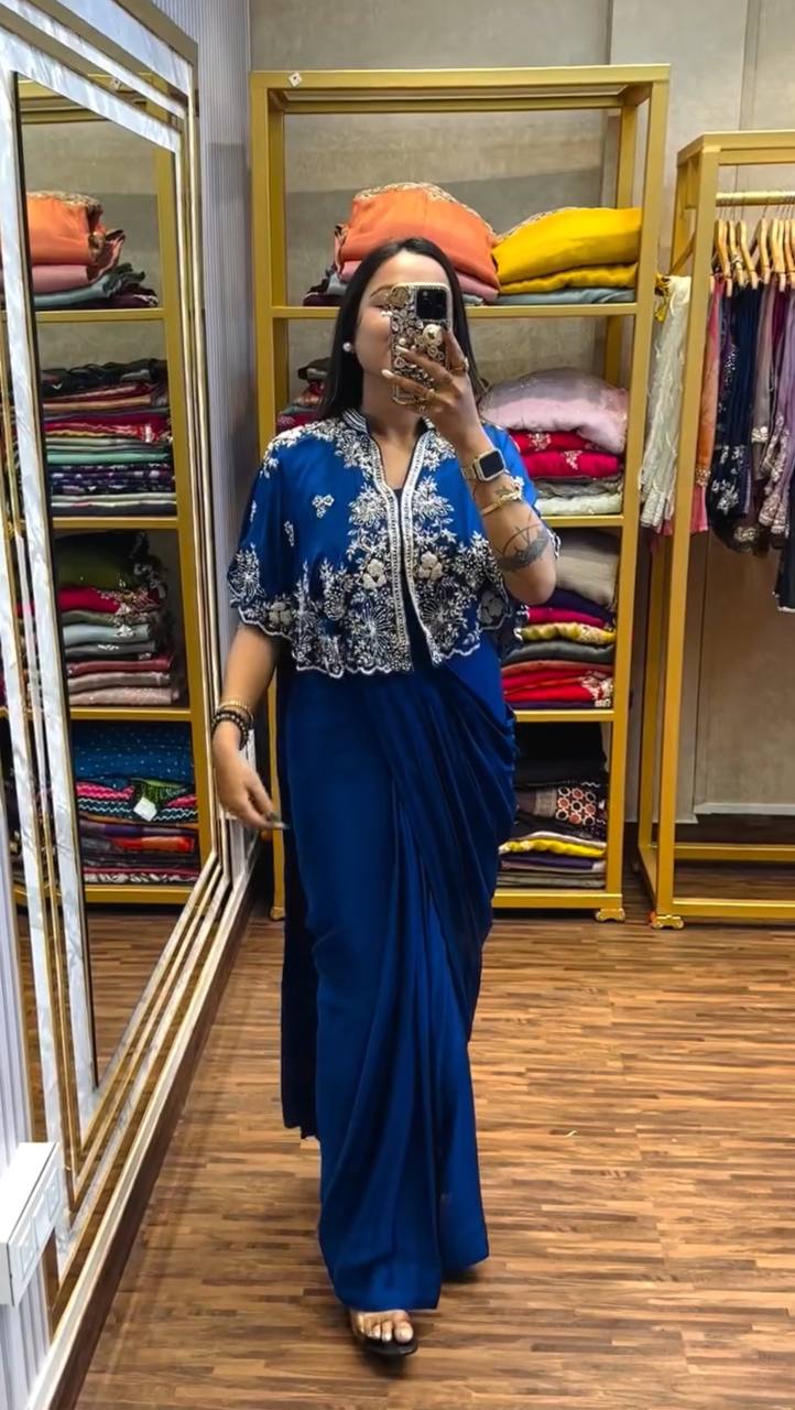 🛍️ Ready To Wear Saree with Blouse & Designer Shrug Set