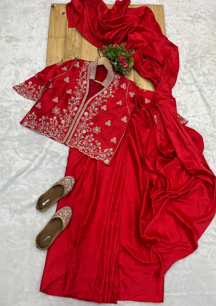 🛍️ Ready To Wear Saree with Blouse & Designer Shrug Set