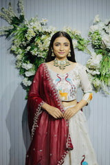 Designer Embroidered Heavy Tissue Silk Lehenga Choli with Peacock Motif