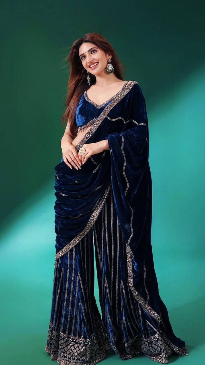 Velvet Plazzo Set with Designer Blouse & Dupatta