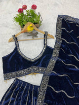 Velvet Plazzo Set with Designer Blouse & Dupatta