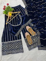 Velvet Plazzo Set with Designer Blouse & Dupatta