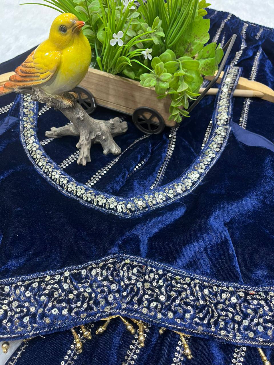 Velvet Plazzo Set with Designer Blouse & Dupatta