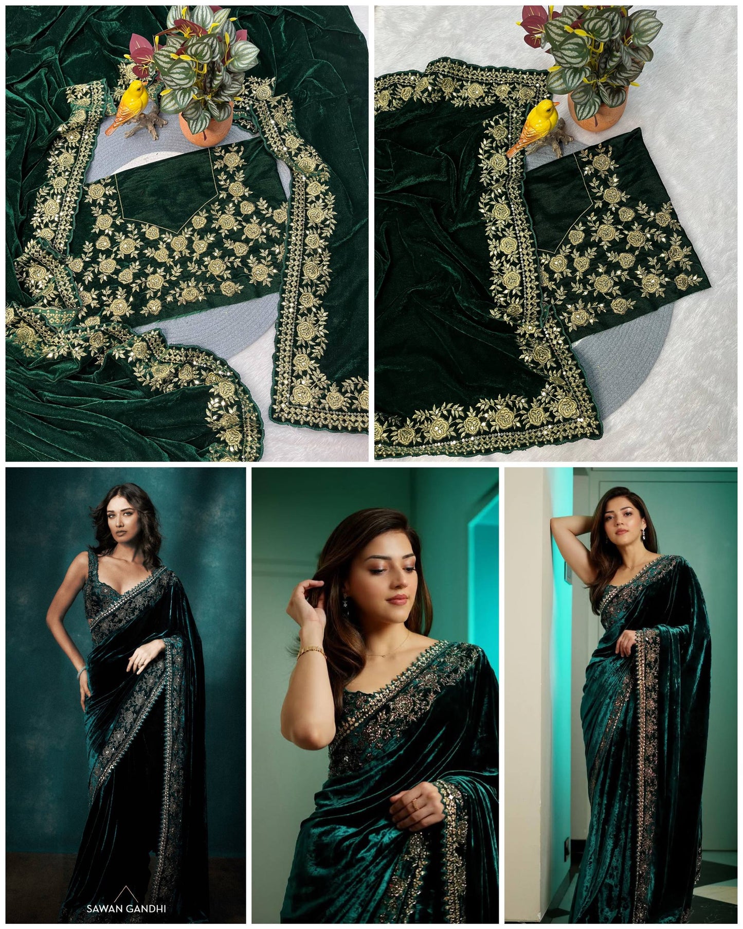 Embroidered Velvet Saree for Winter Festive & Wedding Wear