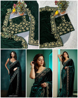 Embroidered Velvet Saree for Winter Festive & Wedding Wear