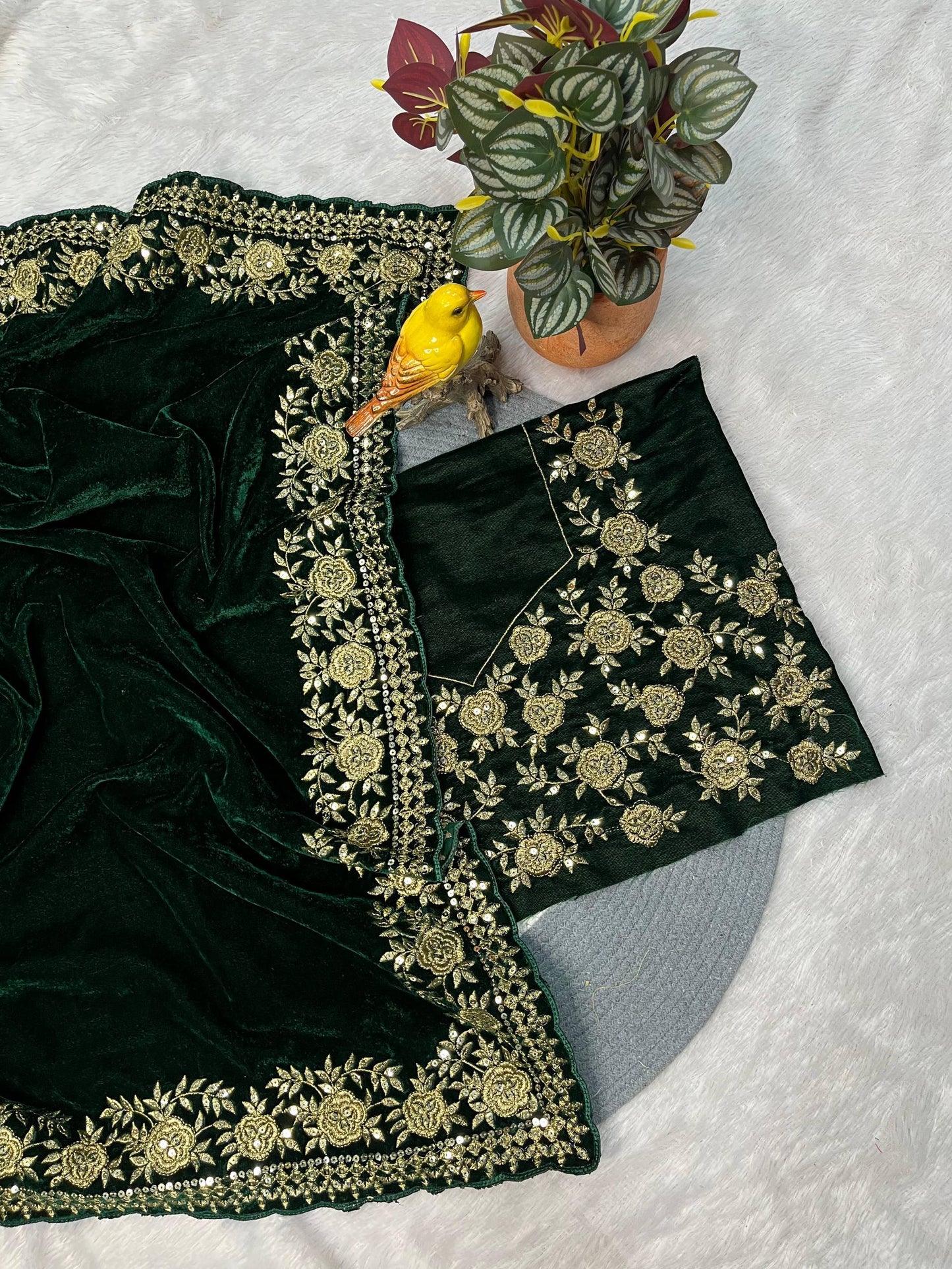 Embroidered Velvet Saree for Winter Festive & Wedding Wear
