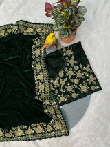 Embroidered Velvet Saree for Winter Festive & Wedding Wear