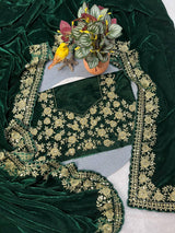 Embroidered Velvet Saree for Winter Festive & Wedding Wear