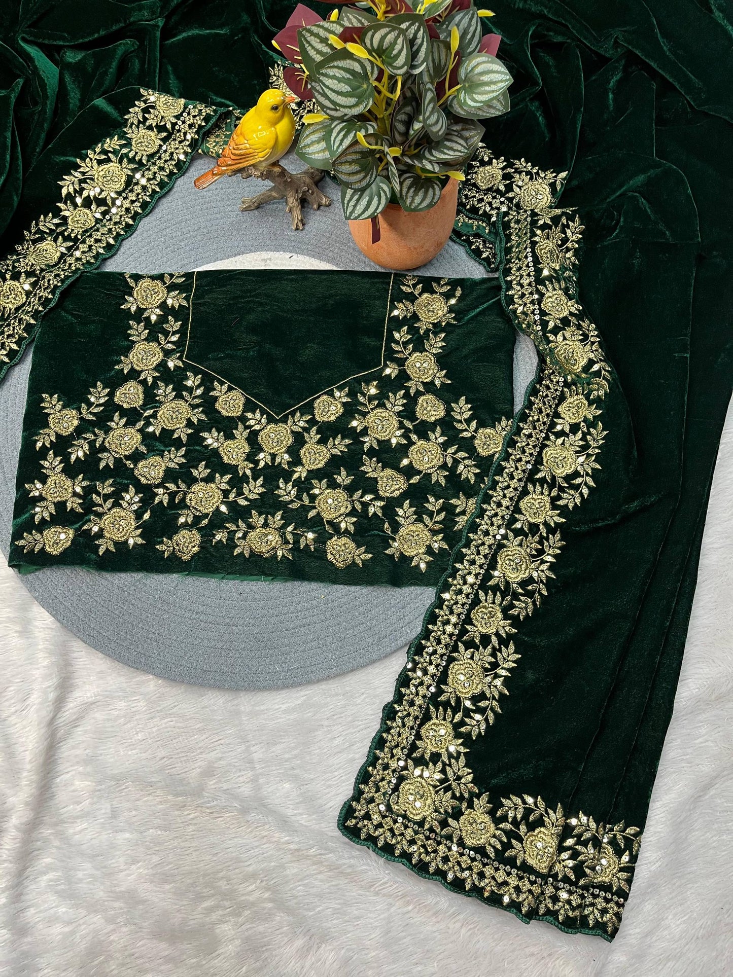 Embroidered Velvet Saree for Winter Festive & Wedding Wear